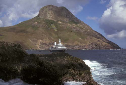 World Discoverer anchored in Hakahau Bay, Ua Pou, Marquesas. Photo Credit: Angela K. Kepler