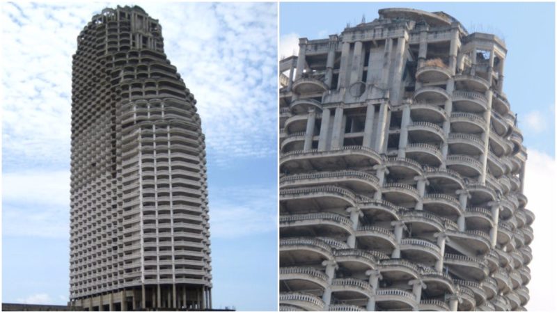 Left: Sathorn Unique Tower, Photo: neajjean, CC BY-SA 2.0. Right: Unfinished top floors. Photo Credit: john, CC BY-ND 2.0