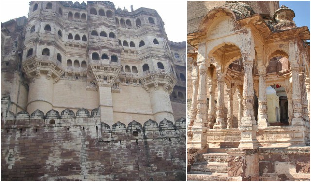 Fort Mehrangarh, Jodhpur, Rajasthan, India. Photo Credit Left: Kiral, CC BY-SA 3.0 Right: Photo Credit: Schwiki, CC BY-SA 3.0