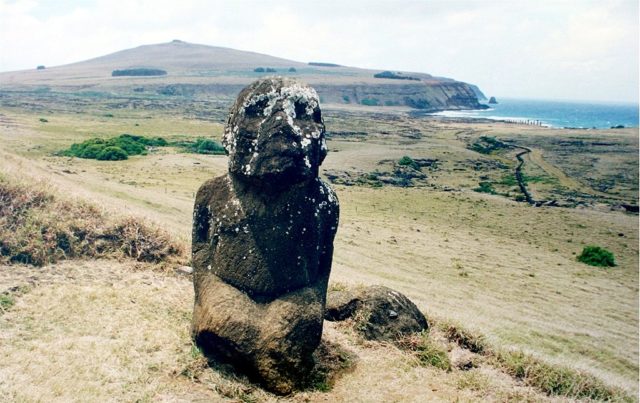 Tukuturi, an unusual bearded kneeling moai. Photo Credit