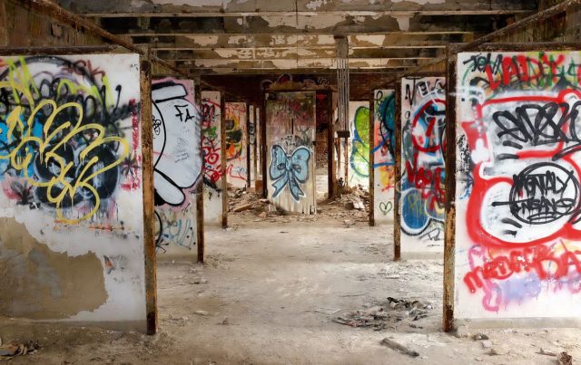 The interior of one of the farm’s buildings in 2016. Author: Peter Burka CC BY-SA 2.0