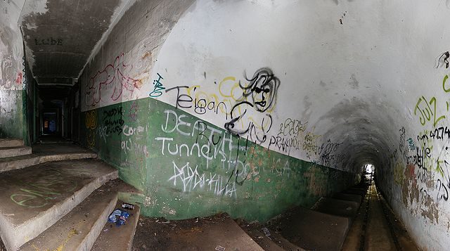 One of the tunnels. Left is the bunker complex.  Author Adam.J.W.C. CC BY 3.0