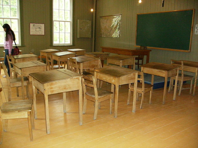 Inside the schoolhouse.