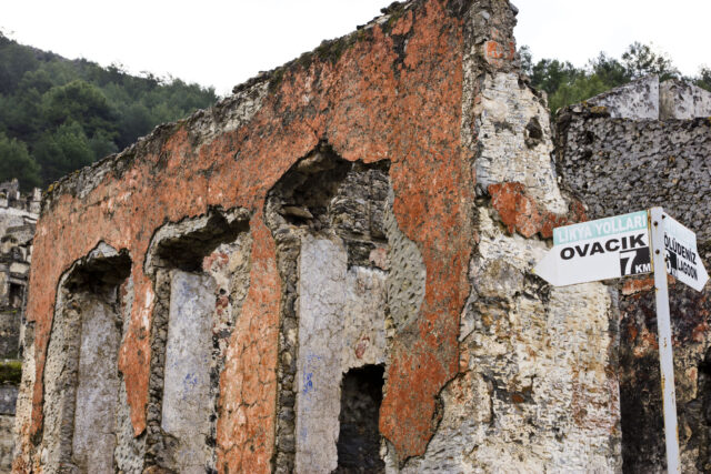 The remains of a stone wall in Kayaköy.