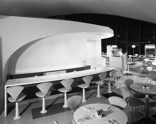 The Union News restaurants coffee shop, TWA Flight Center (at then Idlewild Airport), by Raymond Loewy.