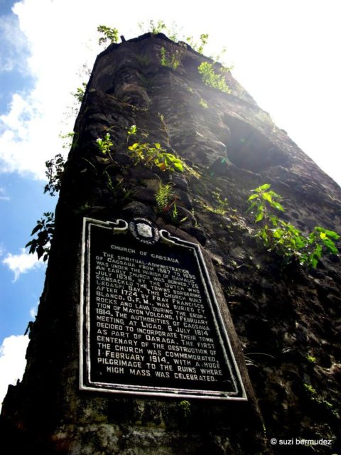 A plaque tells about the church’s history.