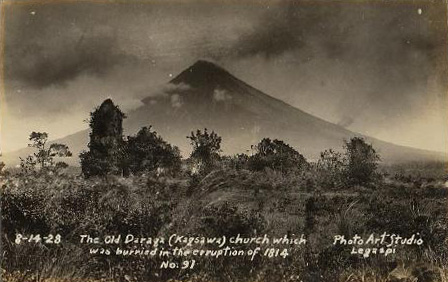 Photo of the church and the volcano.