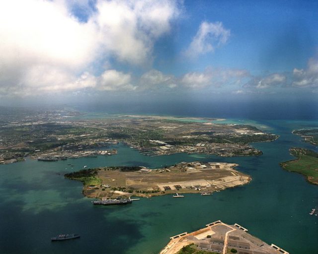 Aerial view of Pearl Harbour. Author: PH2 Thompson, USN