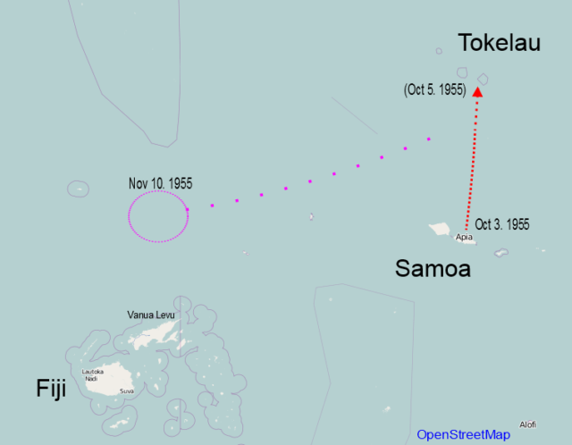 The planned route and the location of Joyita. Author: RicHard-59 CC BY-SA 3.0