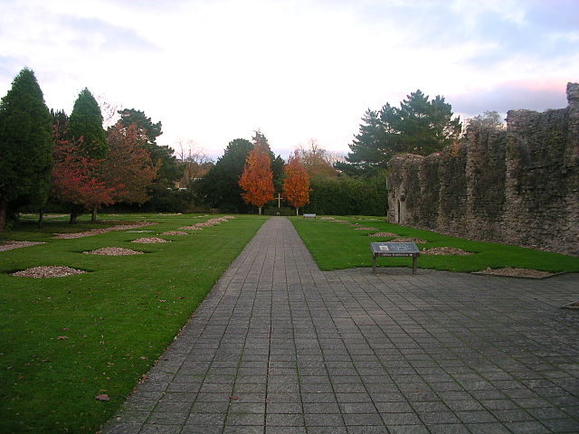 The surviving wall and floor of the church