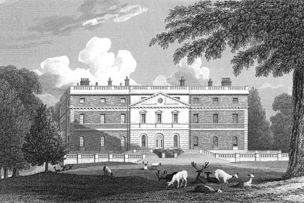 Engraving of the house showing the west front.