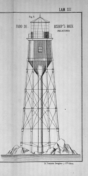 The original screw-pile lighthouse, drawing by José Eugenio Ribera.