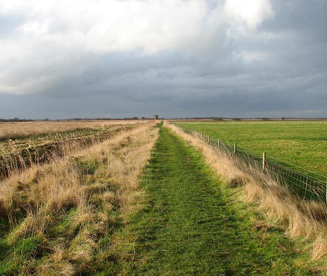 The Brograve Mill Path and the derelict Brograve Mill on the horizon/ Author: Evelyn Simak – CC BY-SA 2.0