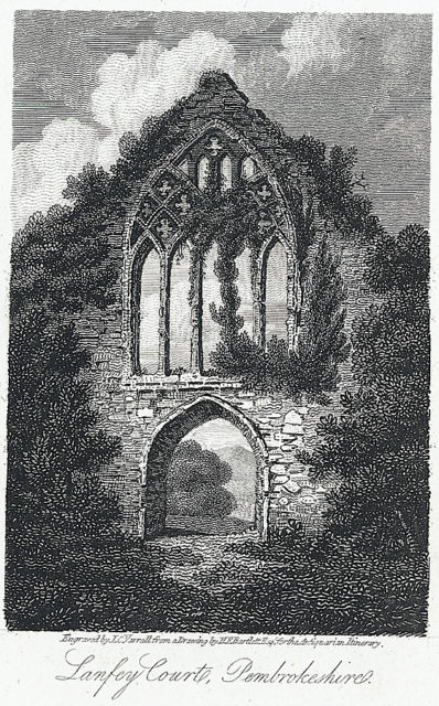 Wall with archway and window frame, engraving from 1815 by H. F. Bartlett and J. C. Varrall