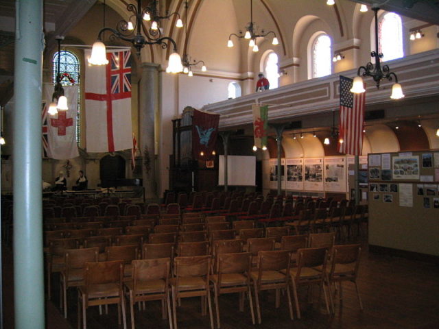 The interior of the chapel, now used as a visitors center. Author: AlanFord