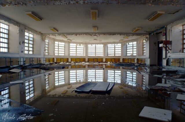 An abandoned, flooded room.