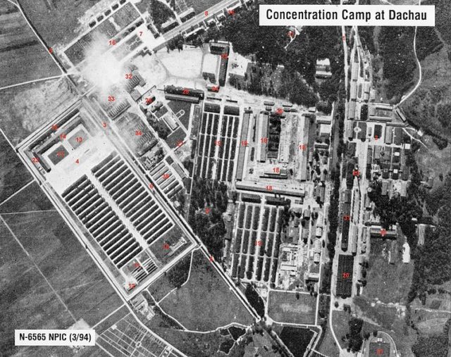 Aerial view of Dachau concentration camp.