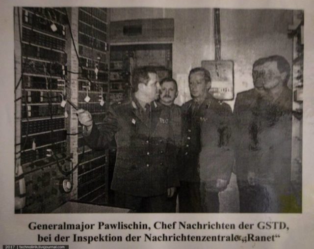 Commander of communications of the Western Group of Forces Major-General M. V. Pavlishin during an inspection of the Ranet bunker ©technolirik