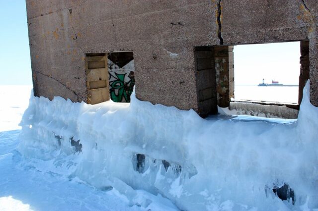 Close-up of Uncle Harvey's Mausoleum in the snow