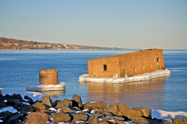 Uncle Harvey's Mausoleum sitting in Lake Superior, off the coast of Duluth, Minnesota