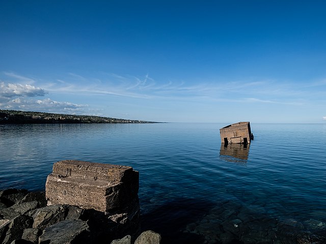 Uncle Harvey's Mausoleum sitting in the waters of Lake Superior