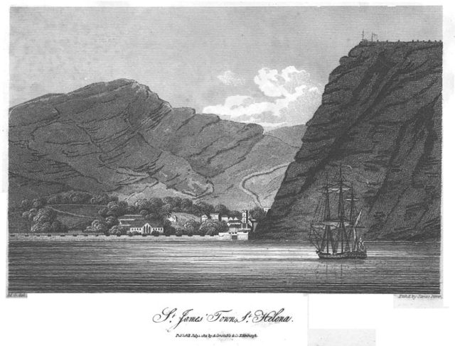 1812 engraving of St. Helena Iland.
