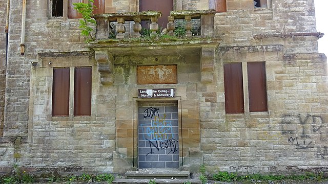 Graffiti scrawled on the exterior of Hartwood Hospital