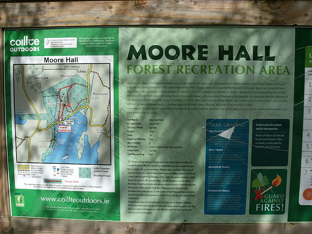 Information board at Moore Hall forest park.