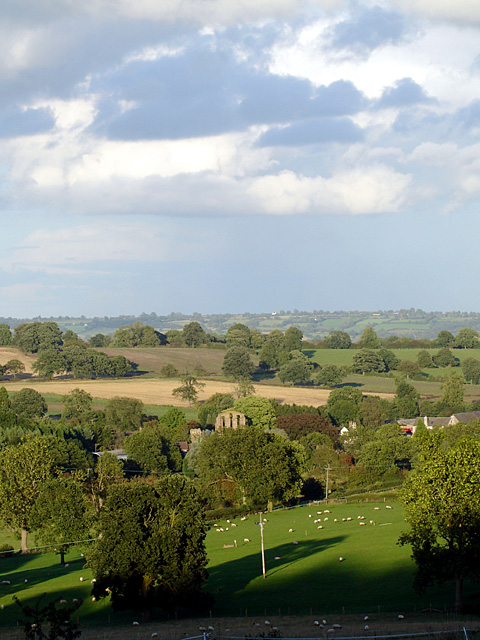 English countryside, Croxden Abbey visible.