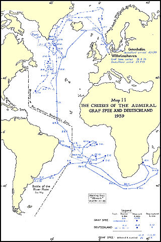 Map of the cruises of Admiral Graf Spee and Deutschland.