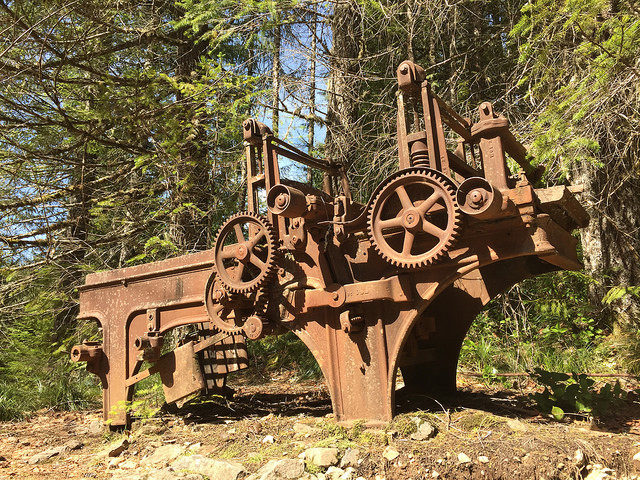 Some of the mining equipment. Author: U.S. Forest Service- Pacific Northwest Region