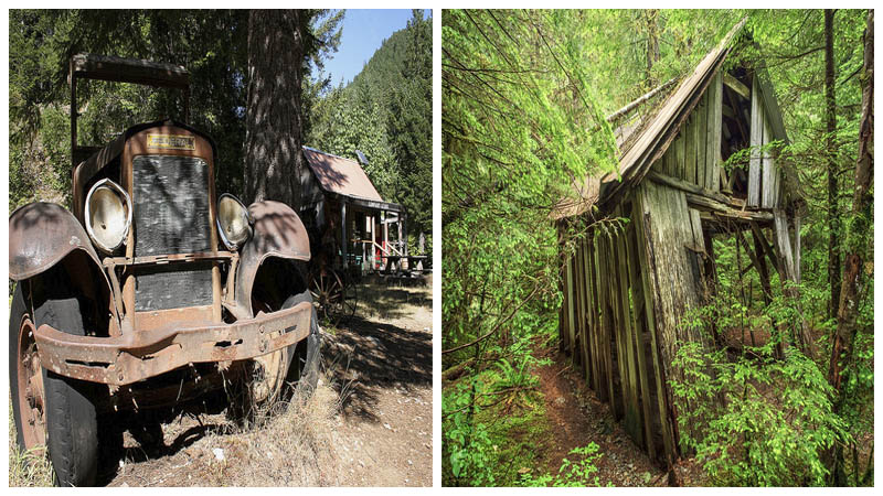 Left: An old and abandoned vehicle. Author: U.S. Forest Service- Pacific Northwest Region. Right: An old and long-forgotten building. Author: Ian Sane - CC BY 2.0