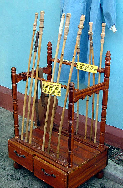 Two types of canes: The description reads “Rotan Jenayah” (Crime Rotan) and “Rotan Kecil” (Small Rotan)