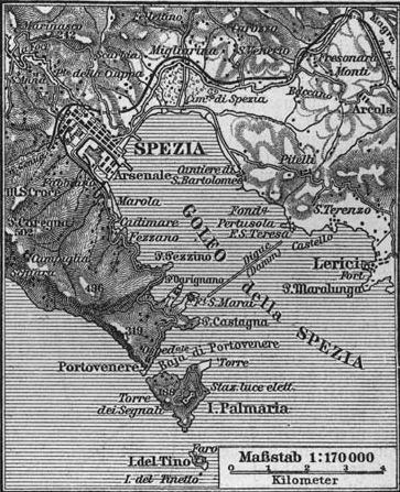 A map of the Gulf of La Spezia from the late 19th century