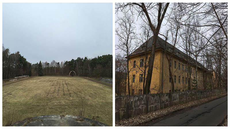Left: The interior of the camp. Right: One of the remaining buildings. Photos by: Assenmacher CC BY-SA 4.0