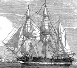 Either HMS Erebus or HMS Terror, published in the Illustrated London News in 1845