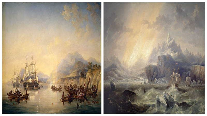 Left: Erebus and Terror in the Antarctic / Right: Erebus and Terror in New Zealand