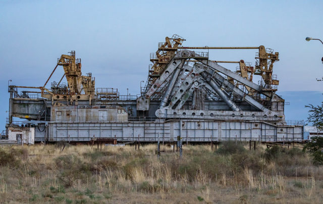 Exterior of one of the buildings at the Baikonur Cosmodrome