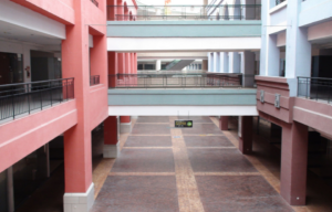 Walkways crossing over a lower floor