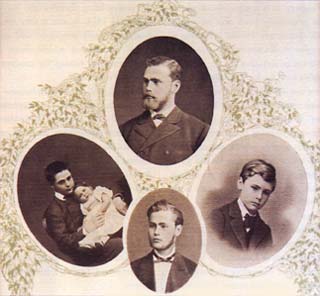 The Nobel brothers (clockwise) Robert, Alfred, Ludvig, and baby Emil. This photo is from St. Petersburg, around 1843.