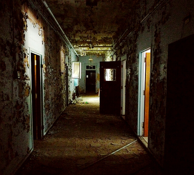 Darkened hallway at Henryton State Hospital