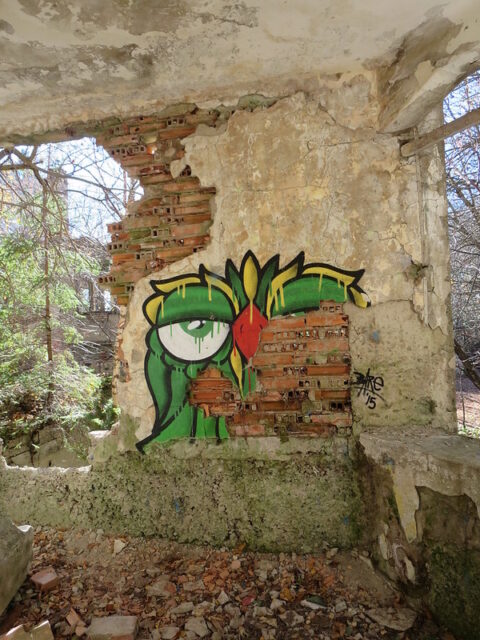 Graffiti on a crumbling wall