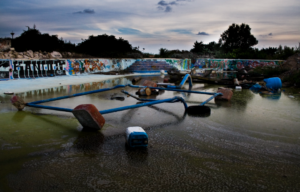 Debris in a pool area.