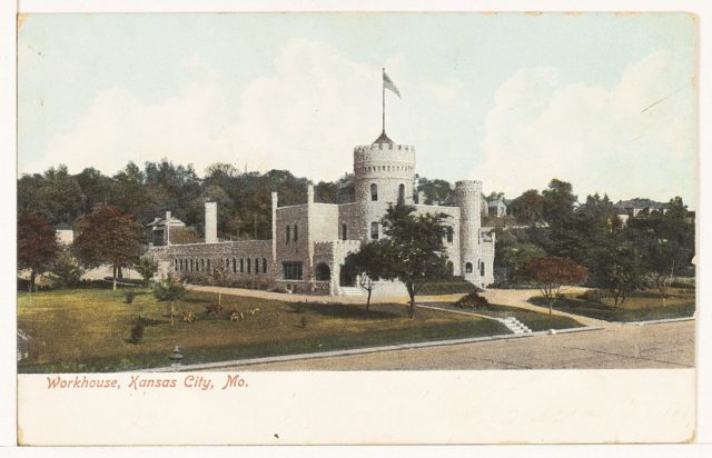 Postcard of the Kansas City workhouse castle, circa 1907, from the Mrs. Sam Ray Postcard Collection