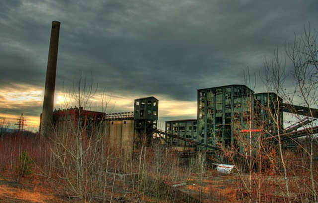 Exterior of the Huber Breaker at dusk