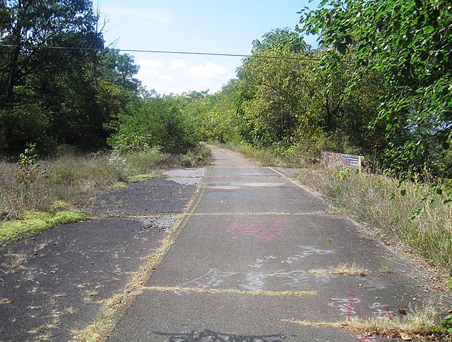 Crumbling concrete along a stretch of the Abandoned Pennsylvania Turnpike