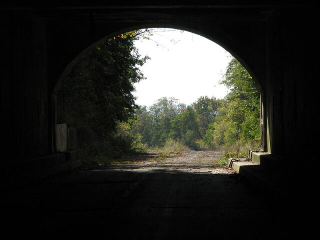 Looking out from the interior of the Rays Hill Tunnel
