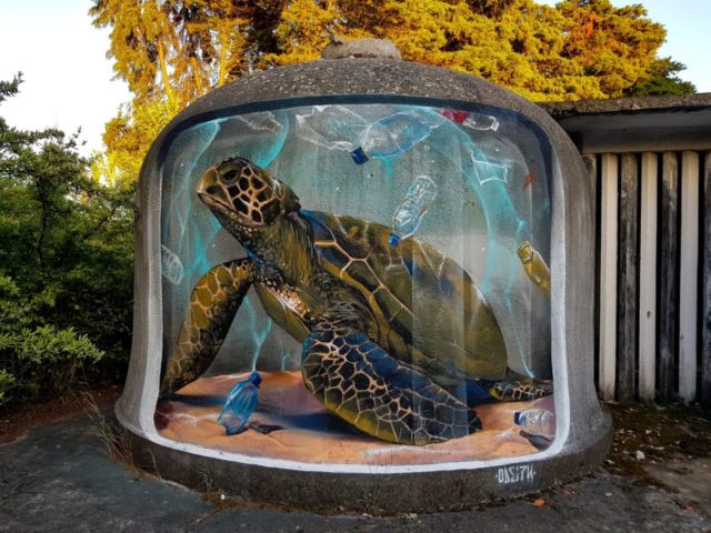 Turtle surrounded by plastic. By Sérgio Odeith