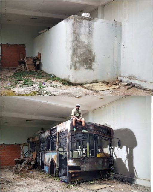 Wrecked bus: before and after. By Sérgio Odeith