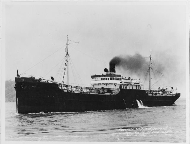 The concrete oil tanker SS Palo Alto on her sea trials on 10 September 1920 in Oakland, California.